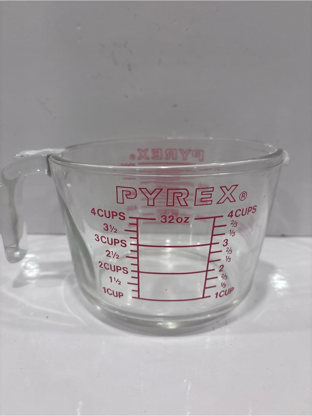 Vintage Pyrex Clear Glass Measuring Cup with Red Markings - 4 Cup